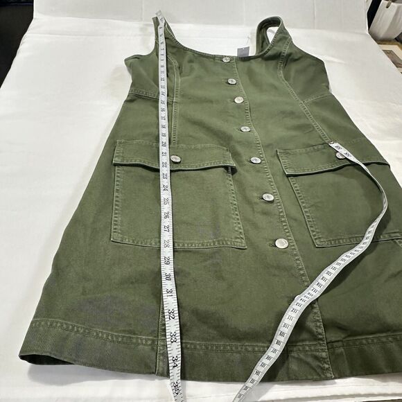 Gap Denim Cargo Dress Woman Size Medium Green Button Front Pockets Sleeveless - Picture 7 of 9